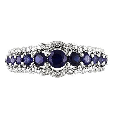 Stella Grace Sterling Silver Lab-Created Blue Sapphire Graduated Ring