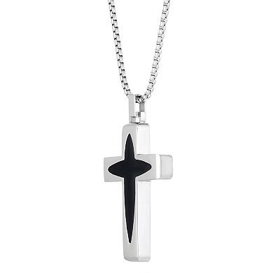 Men's LYNX Stainless Steel Black Resin Cross Pendant Necklace 