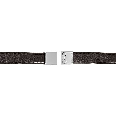 Men's LYNX Stainless Steel Brown Leather Bracelet