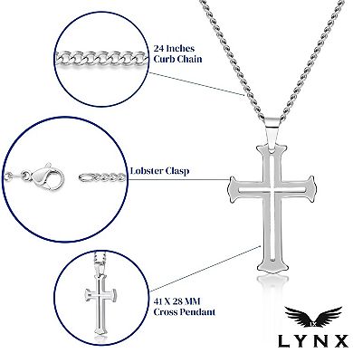Men's LYNX Tungsten Curb Chain Cross Pendant Necklace 