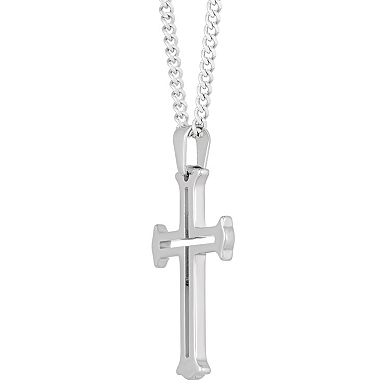 Men's LYNX Tungsten Curb Chain Cross Pendant Necklace 