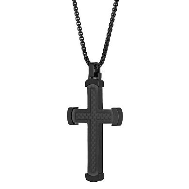 Men's LYNX Black Ion-Plated Stainless Steel Cross Pendant Necklace 
