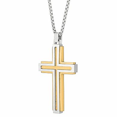 Men's LYNX Gold Tone Stainless Steel Cross Pendant Necklace 