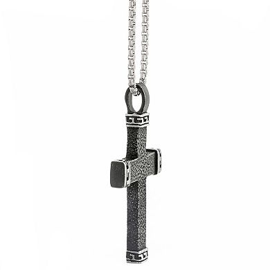 Men's LYNX Black Ion-Plated Stainless Steel Textured Cross Pendant Necklace 