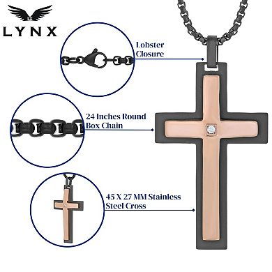 Men's LYNX Rose Gold Tone Stainless Steel Cross Pendant Necklace 