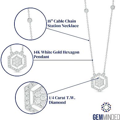Gemminded 14k White Gold 1/4 Carat T.W. Diamond Hexagon Pendant Necklace