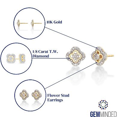 Gemminded 10k Gold 1/8 Carat T.W. Diamond Flower Stud Earrings
