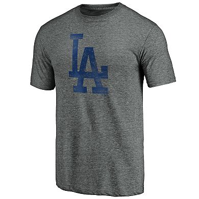 Men's Fanatics Branded Heathered Gray Los Angeles Dodgers Weathered Official Logo Tri-Blend T-Shirt