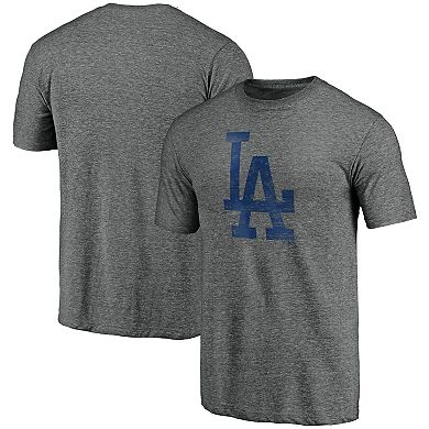 Men's Fanatics Branded Heathered Gray Los Angeles Dodgers Weathered Official Logo Tri-Blend T-Shirt