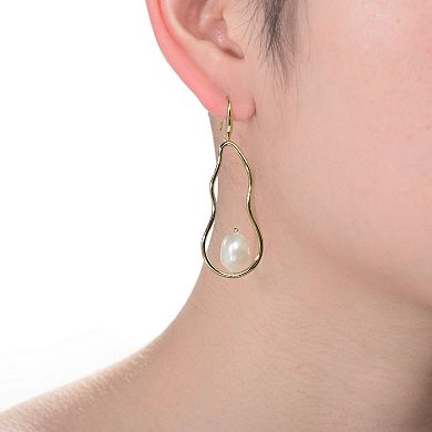 14k Gold Sterling Silver Freshwater Cultured Pearl Elongated Drop Earrings