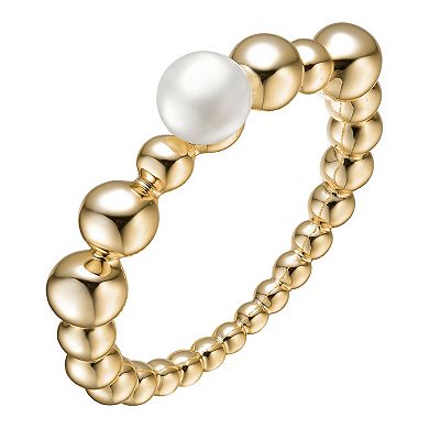 14k Gold Over Silver Ball & Freshwater Cultured Pearl Ring