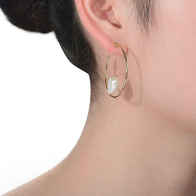 14k Gold Sterling Silver Freshwater Cultured Pearl Hoop Earrings