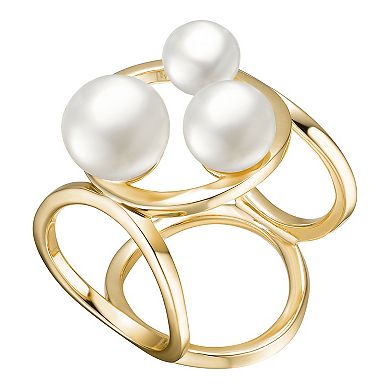 14k Gold Over Silver Freshwater Cultured Pearl Geometric Ring