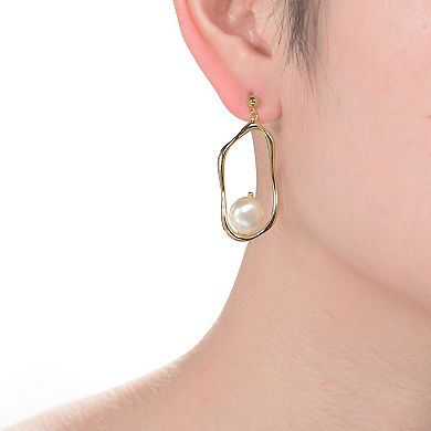 14k Gold Sterling Silver Freshwater Cultured Pearl Curvy Dangling Earrings