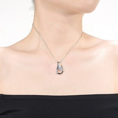 Sterling Silver Cubic Zirconia Open Drop Pendant Necklace