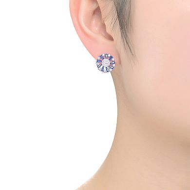 Sterling Silver Blue & White Cubic Zirconia Wreath Stud Earrings
