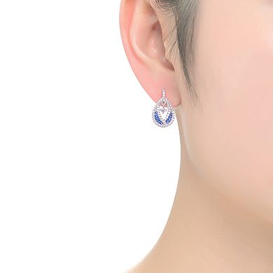 Sterling Silver Blue & White Cubic Zirconia Teardrop Earrings
