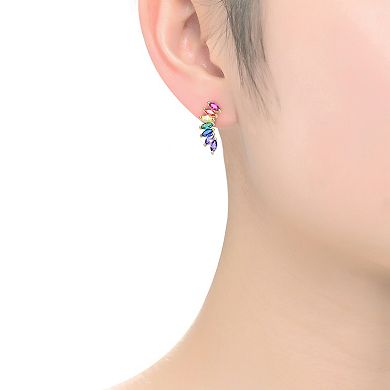 14k Gold Over Silver Rainbow Cubic Zirconia Curved Ear Climber Earrings