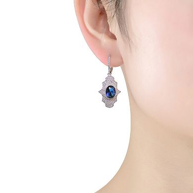 Sterling Silver Blue & White Cubic Zirconia Leverback Earrings