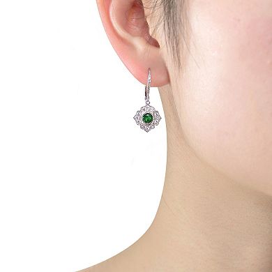 Sterling Silver Green Cubic Zirconia Flower Earrings