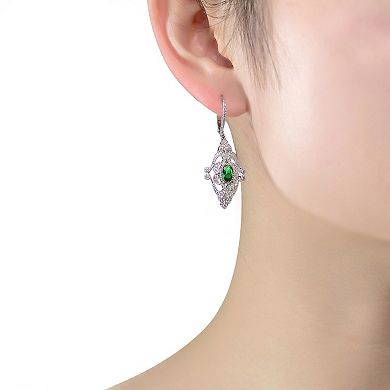 Sterling Silver Green & White Cubic Zirconia Leverback Earrings