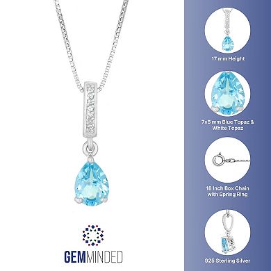 Gemminded Sterling Silver White Topaz Accent & Blue Topaz Pendant Necklace