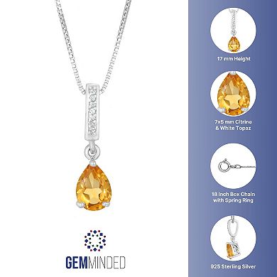 Gemminded Sterling Silver White Topaz Accent & Citrine Pendant Necklace