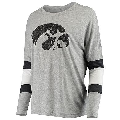 Women's Heathered Gray Iowa Hawkeyes Swell Stripe Long Sleeve T-Shirt