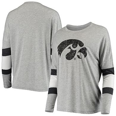 Women's Heathered Gray Iowa Hawkeyes Swell Stripe Long Sleeve T-Shirt