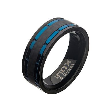 Men's Two Tone Stainless Steel & Carbon Fiber Hammered Ring