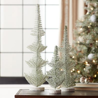 Frosted Artificial Pine Christmas Tree Floor Decor 3-piece Set