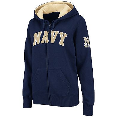 Women's Navy Navy Midshipmen Arched Name Full-Zip Hoodie