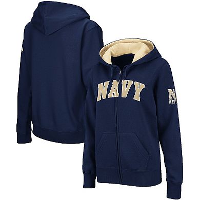 Women's Navy Navy Midshipmen Arched Name Full-Zip Hoodie