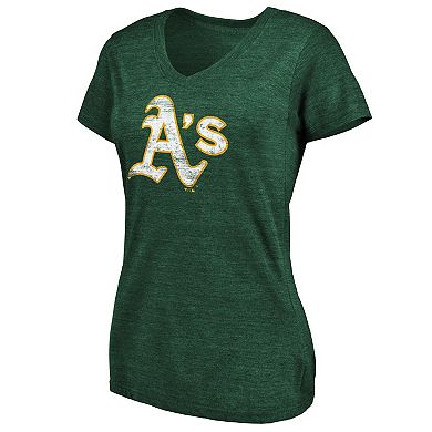 Women's Fanatics Branded Heathered Green Oakland Athletics Core Weathered Tri-Blend V-Neck T-Shirt