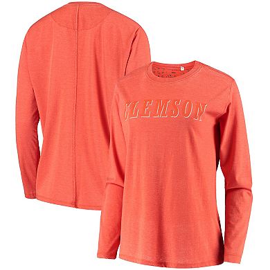 Women's Pressbox Orange Clemson Tigers Tonal Block Vintage Wash Long Sleeve T-Shirt