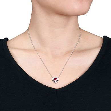 Stella Grace 10k White Gold 1/5 Carat T.W. Diamond & Lab-Created Ruby Heart Pendant Necklace 