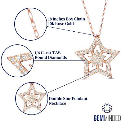 Gemminded 10k Rose Gold 1/6 Carat T.W. Diamond Double Star Pendant Necklace