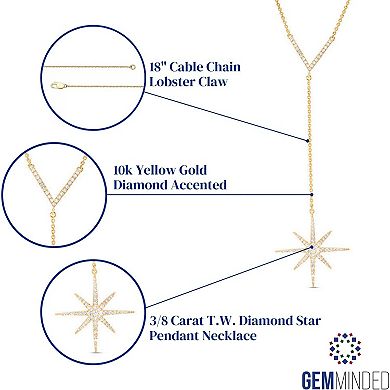 Gemminded 10k Gold 3/8 Carat T.W. Diamond Star Pendant Necklace