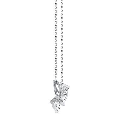 Gemminded 10k White Gold Diamond Accent Dolphin Pendant Necklace