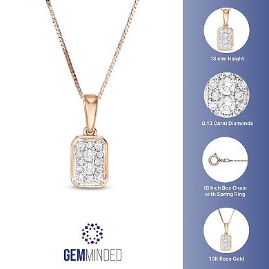 Gemminded 10k Rose Gold 1/8 Carat T.W. Diamond Rectangle Pendant Necklace