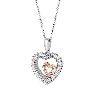 Gemminded 10k White Gold 1/5 Carat T.W. Diamond Double Heart Pendant Necklace