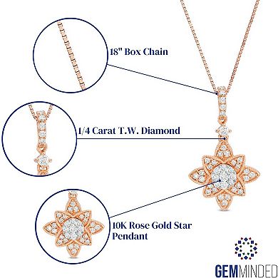 Gemminded 10k Rose Gold 1/4 Carat T.W. Diamond Star Pendant Necklace