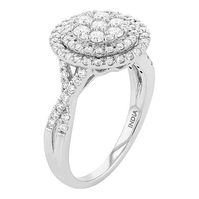 14k White Gold 1 Carat T.W. Lab Grown Diamond Halo Ring