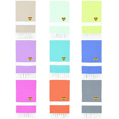 Linum Home Textiles Turkish Cotton Diamond Cheerful Rainbow Heart Pestemal Beach Towel