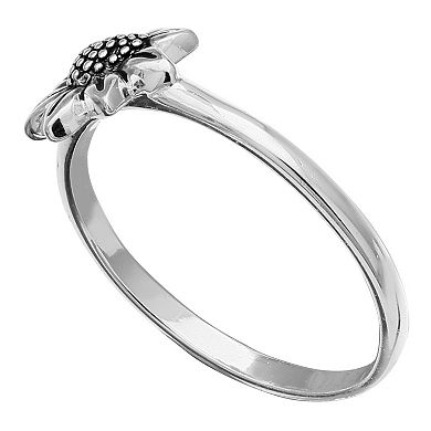 PRIMROSE Sterling Silver Flower Beaded Heart Band Ring 