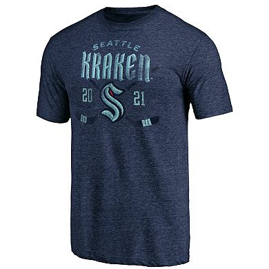 Men's Fanatics Branded Heather Navy Seattle Kraken Line Shift Tri-Blend T-Shirt