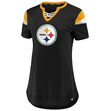 Women's Fanatics Branded Black Pittsburgh Steelers Draft Me Lace-Up T-Shirt