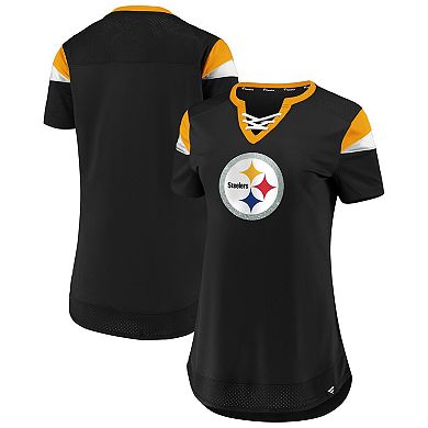 Women's Fanatics Branded Black Pittsburgh Steelers Draft Me Lace-Up T-Shirt