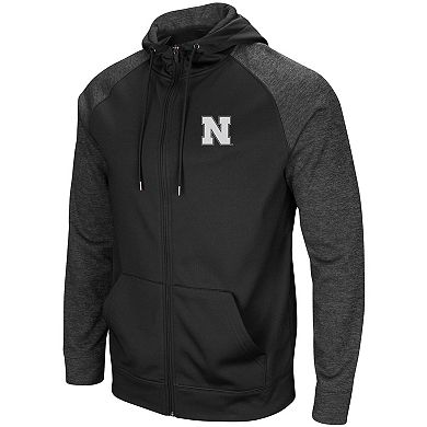 Men's Colosseum Black Nebraska Huskers Big & Tall Blackout Raglan Full-Zip Hoodie