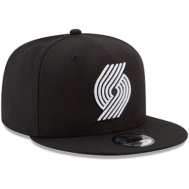 Men's New Era Black Portland Trail Blazers Black & White Logo 9FIFTY Adjustable Snapback Hat